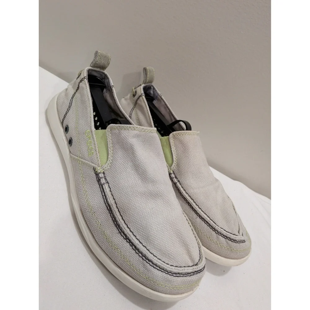 Crocs Walu Mens Light Gray Canvas Slip On Loafer Comfort Casual Shoes 9 11270